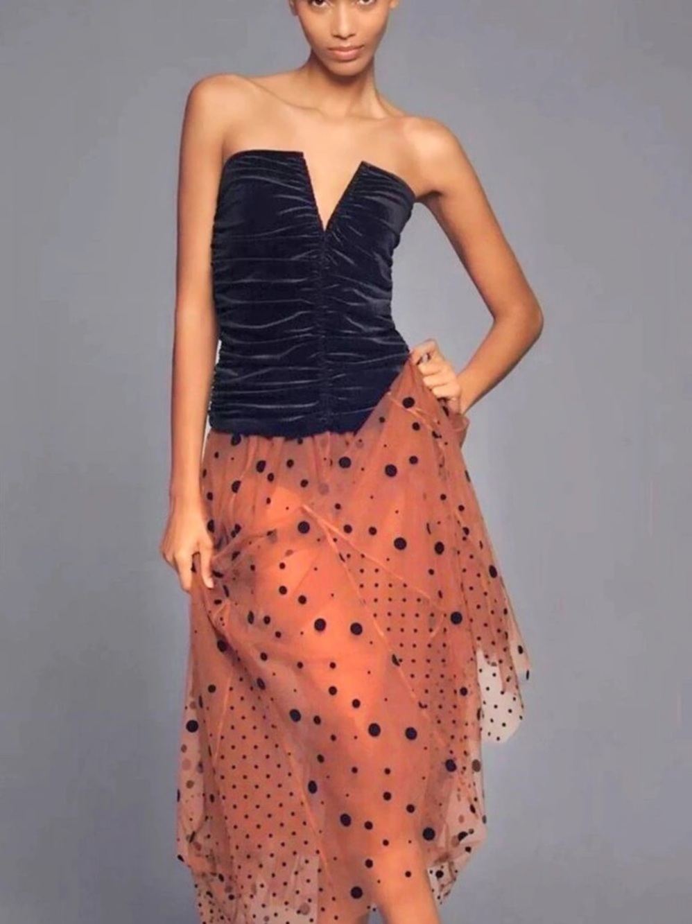 Anthropologie Maeve Sheer Polka Dot Midi Skirt in Brown & Black XL NWT